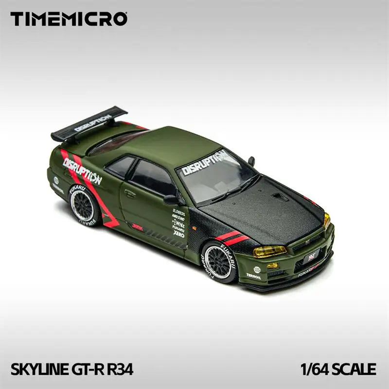 PreSale Time Micro 1:64 Skyline GTR R34 Matte Green Collection Miniature DieCast Model Car