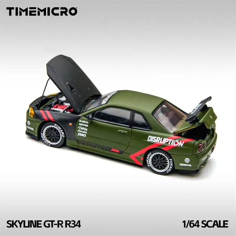 PreSale Time Micro 1:64 Skyline GTR R34 Matte Green Collection Miniature DieCast Model Car