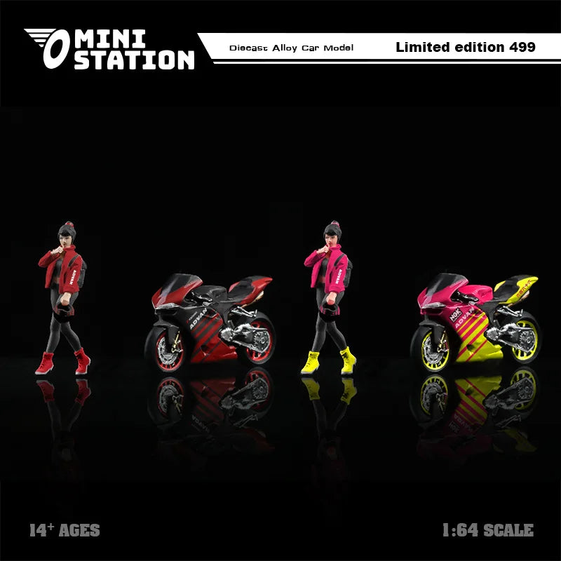 Mini Station  1:64 RWB 964 ADVAN & Motorcycle with figure limited499 Diecast Model Car