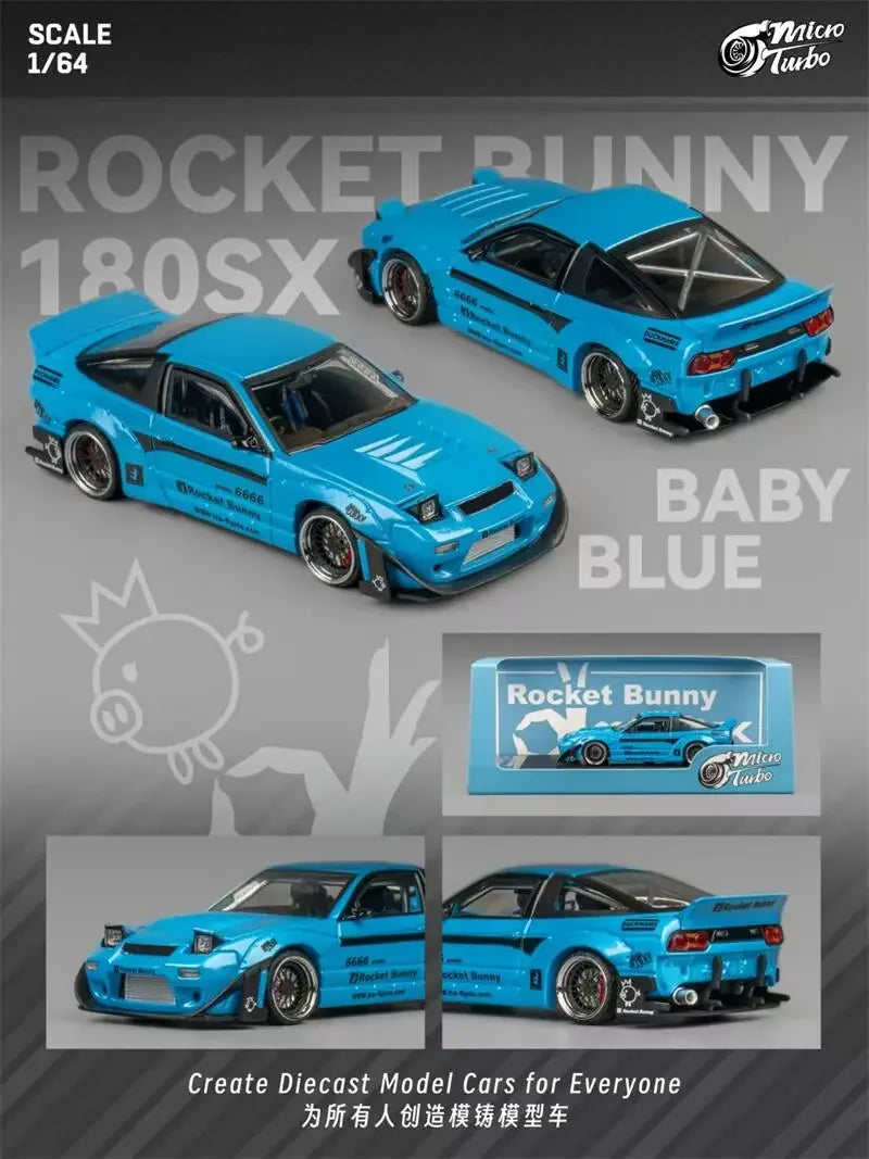 Micro Turbo 1:64 S13 Silvia 180SX Pandem Rocket Bunny baby blue Limited999 Diecast Model Car