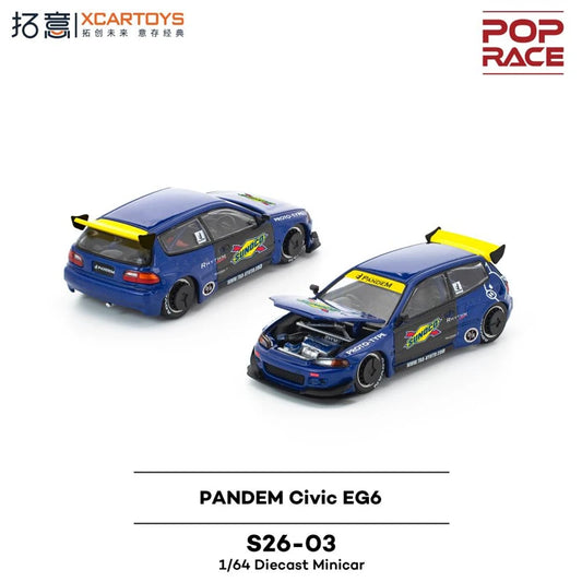 PreSale Xcartoys x Pop Race 1:64 PANDEM EG6 Blue Collection Miniature DieCast Model Car