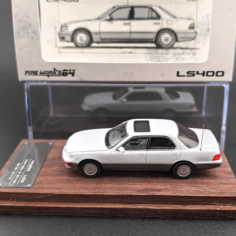 FineWorks64 1:64 LS400 XF10 UCF10 White Silver Opening Hood Diecast Model Car