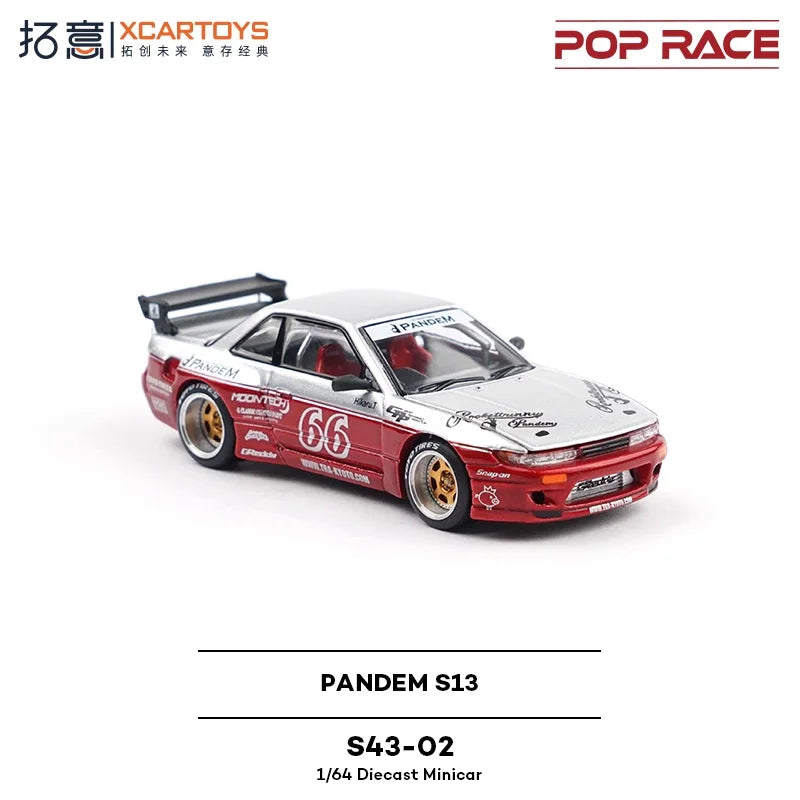 Xcartoys x POP RACE 1:64 S13 PANDEM SILVIA MOONTECH Die-Cast Car Model Collection Miniature Gifts
