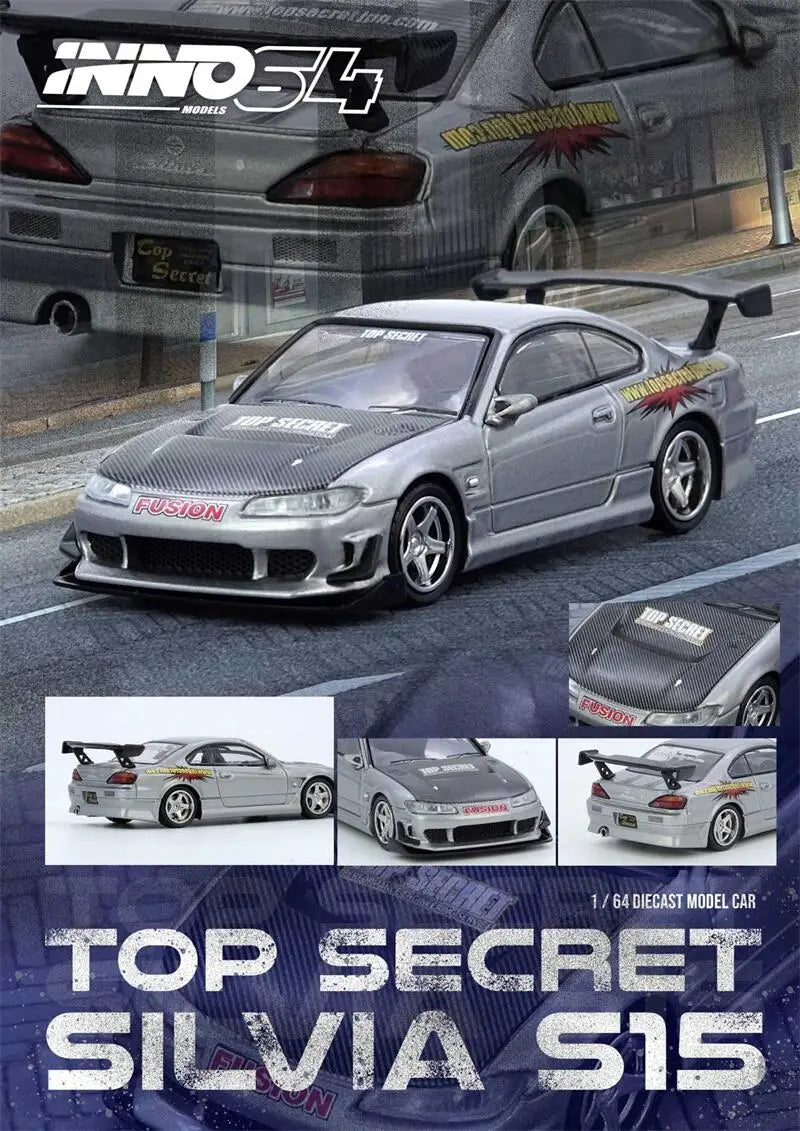 PreSale INNO64 1:64 TOP SECRET SILVIA (S15) Silver Collection Miniature DieCast Model Car