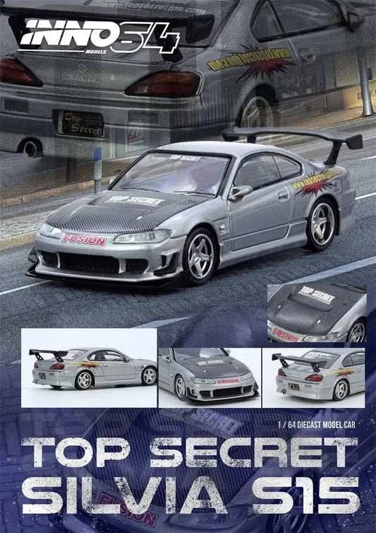 PreSale INNO64 1:64 TOP SECRET SILVIA (S15) Silver Collection Miniature DieCast Model Car