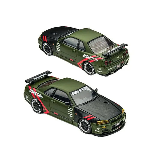 PreSale Time Micro 1:64 Skyline GTR R34 Matte Green Collection Miniature DieCast Model Car