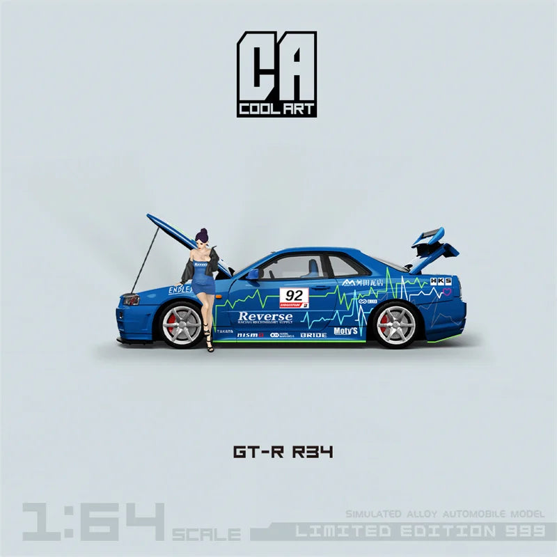 COOL ART 1:64 GT-R R34 Blue#92 Limited999 Diecast Model Car