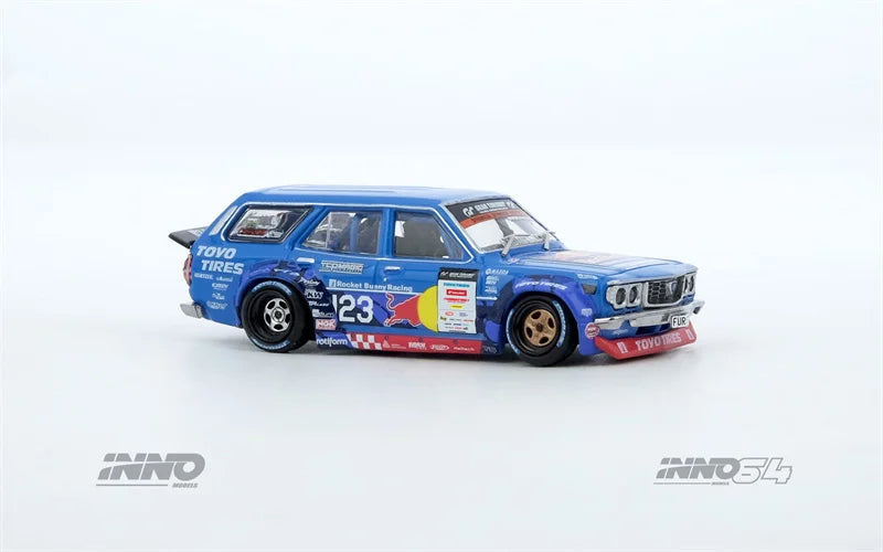 INNO 1:64 MAD MIKE 1976 RX3 Station Wagon D1GP 2024 BLUE#23 Diecast Model Car