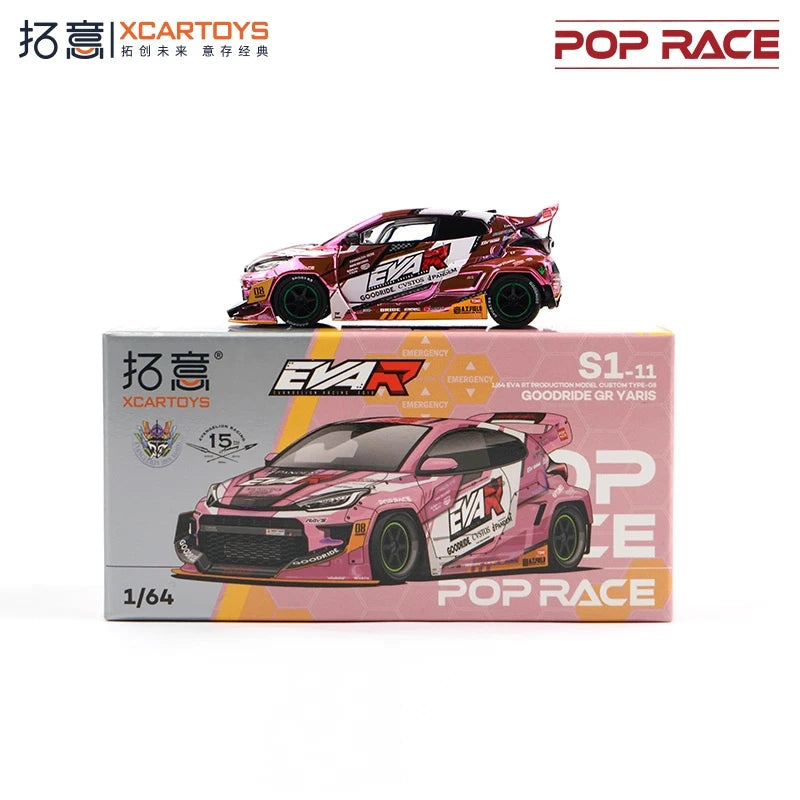 Xcartoys X Pop Race 1:64 EVA RI PRODUCTION MODEL CUSTOM TYPE-08 GOODRIDE GR YARIS PINK Diecast Model Car