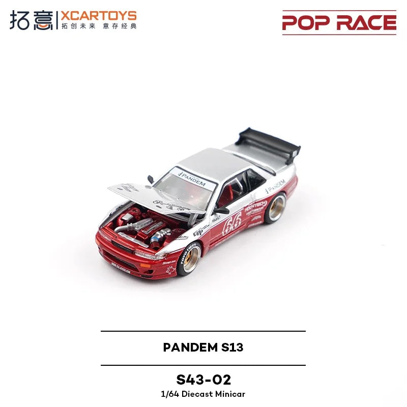 Xcartoys x POP RACE 1:64 S13 PANDEM SILVIA MOONTECH Die-Cast Car Model Collection Miniature Gifts