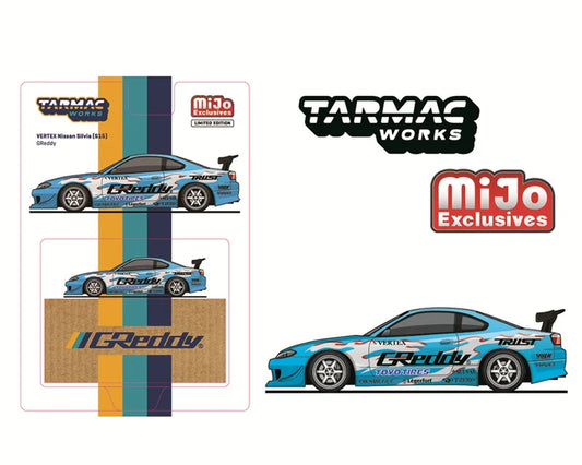 Tarmac Works x Mijo 1:64 VERTEX Silvia S15 GReddy Blue Diecast Model Car