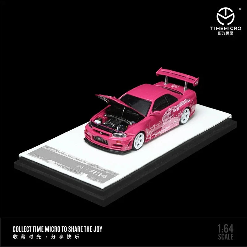 Time Micro 1:64 GTR R34 Pink Fast  limited999 Diecast Model Car