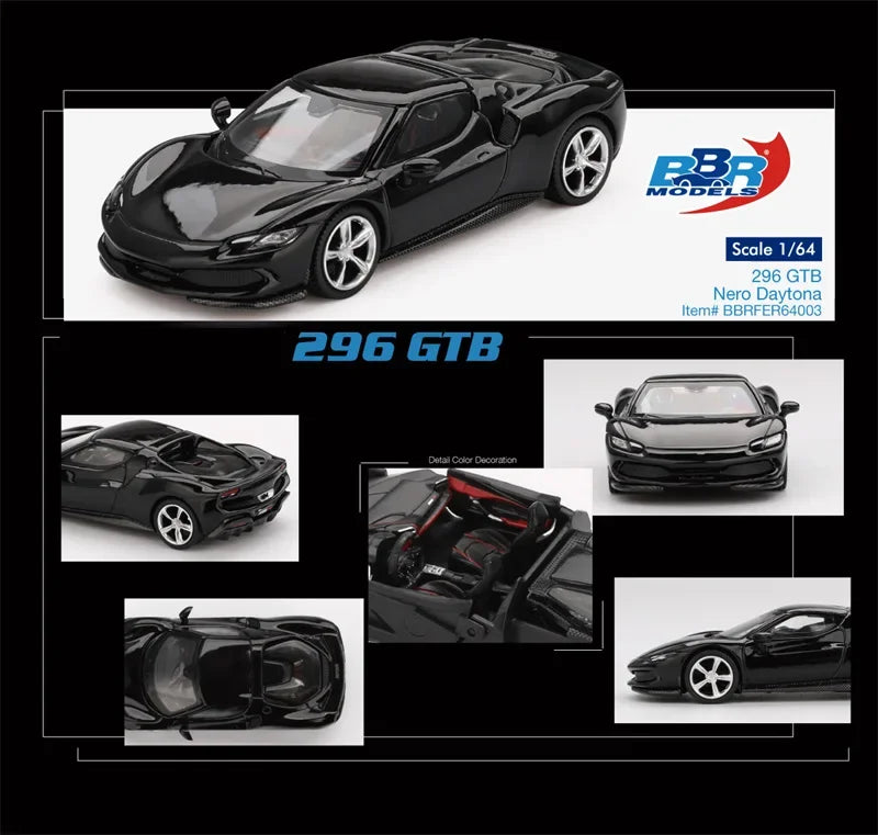 BBR 1:64 SportCar 296 GTB Black Diecast Hobby Model Car