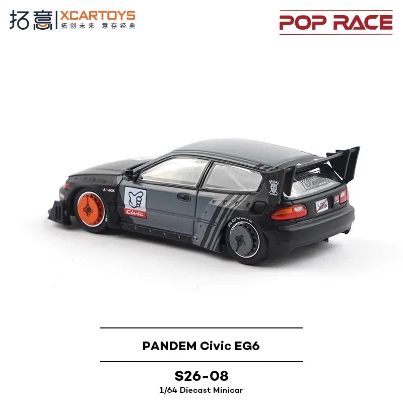 Xcartoys x POP RACE 1:64 PANDEM EG6-KANJOZUKU Black Alloy Vehicle Car Model