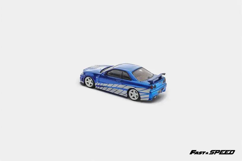 Fast Speed 1:64 Skyline GTR R34 Z-Tune Chrome Blue with Silver Collection Miniature DieCast Model Car