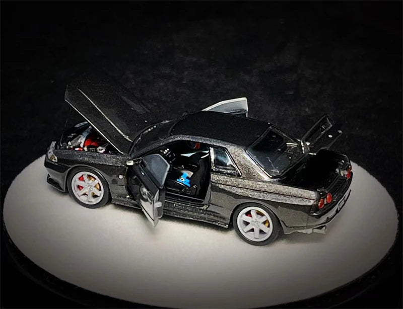 PGM 1:64 R34 Z-TUNE Green Rocket Bunny R35 Matte Black / GTR R32 Metallic Grey Diecast Model Car