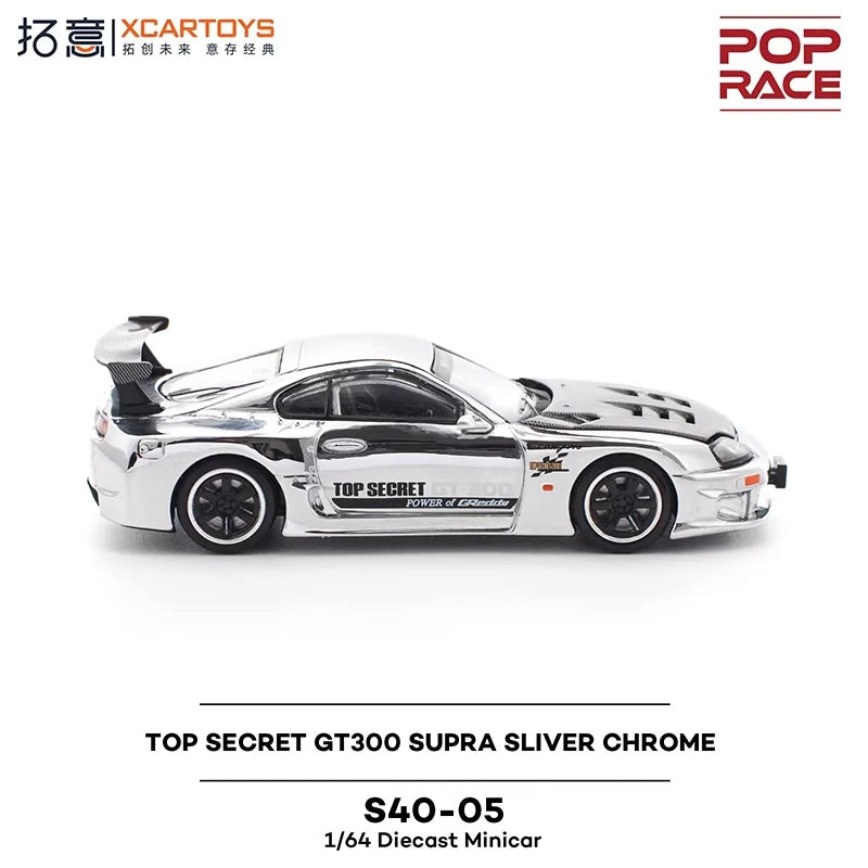 Xcartoys x POP RACE 1:64 TOP SECRET GT300 SUPRA SLIVER CHROME Diecast Model Car