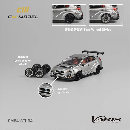 CM MODEL  1:64 Varis Widebody STI Silver Diecast Model Car