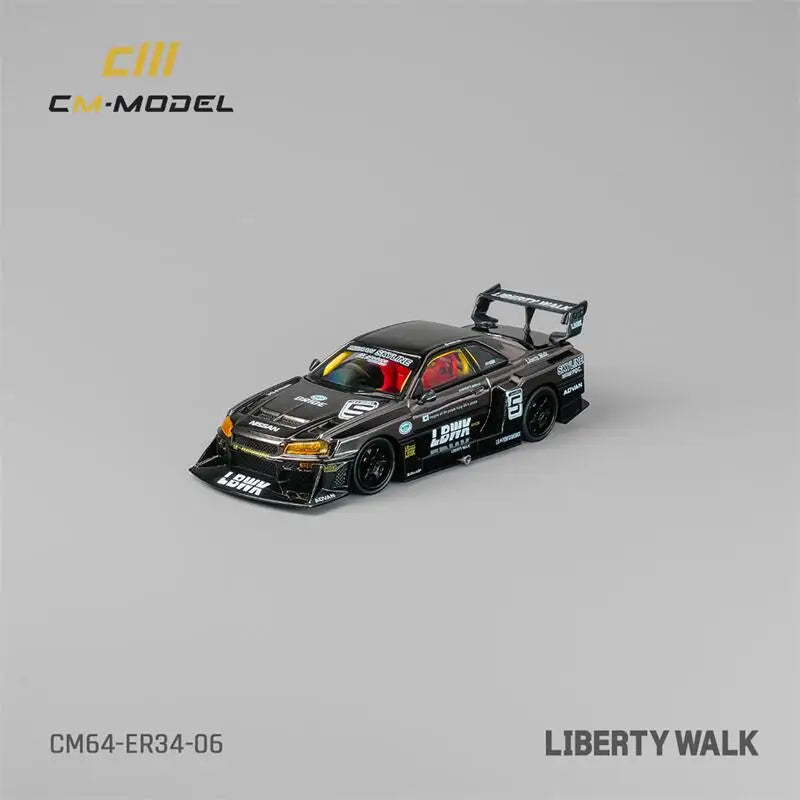 CM MODEL  1:64 Nissan LBWK ER34  Super silhouette Chrome gungray Diecast Model Car