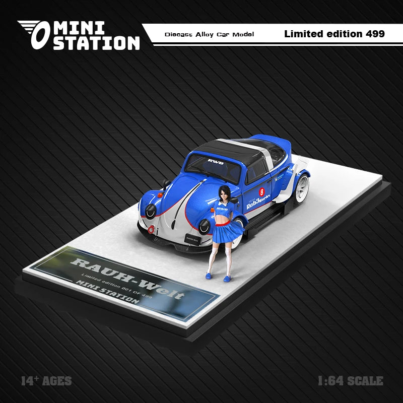 Mini Station  1:64 RWB-Beetel Targa BlueWhite limited499 Diecast Model Car