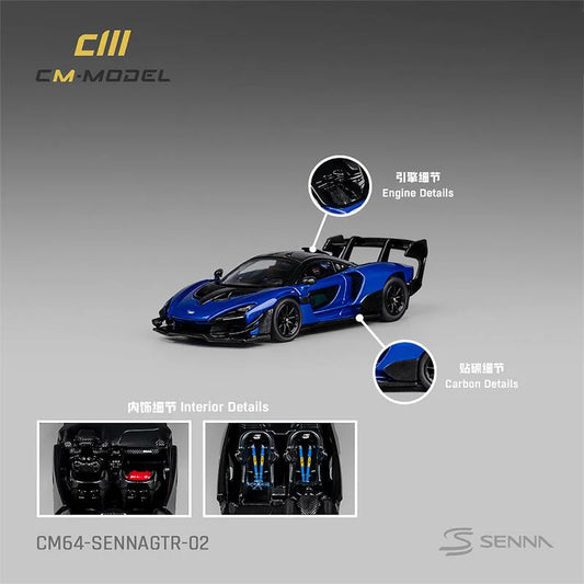 **Pre-Order** CM MODEL  1:64 Senna GTR Metallic blue Diecast Model Car