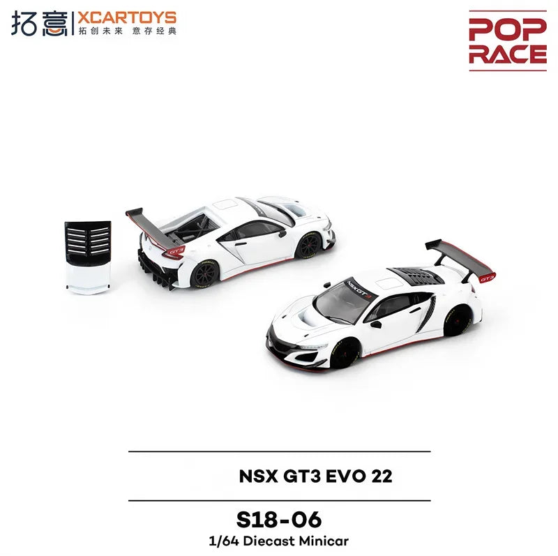 PreSale Xcartoys/POPRACE 1:64 NSX GT3 EVO White Die-Cast Car Model Collection Miniature