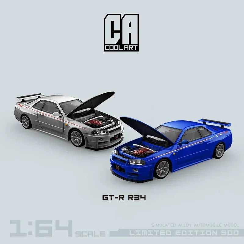 COOL ART 1:64 GT-R R34 blue limited 500 Diecast Model Car