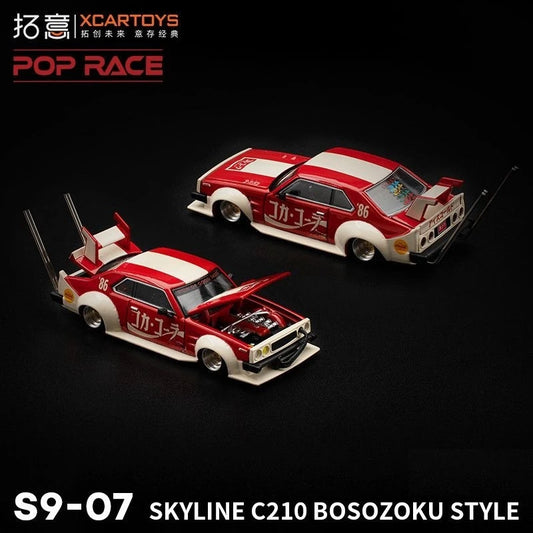 **Pre-Order** Xcartoys  x POP RACE x TINY 1:64 Skyline C210 Bosozoku Style Red Diecast Model Car