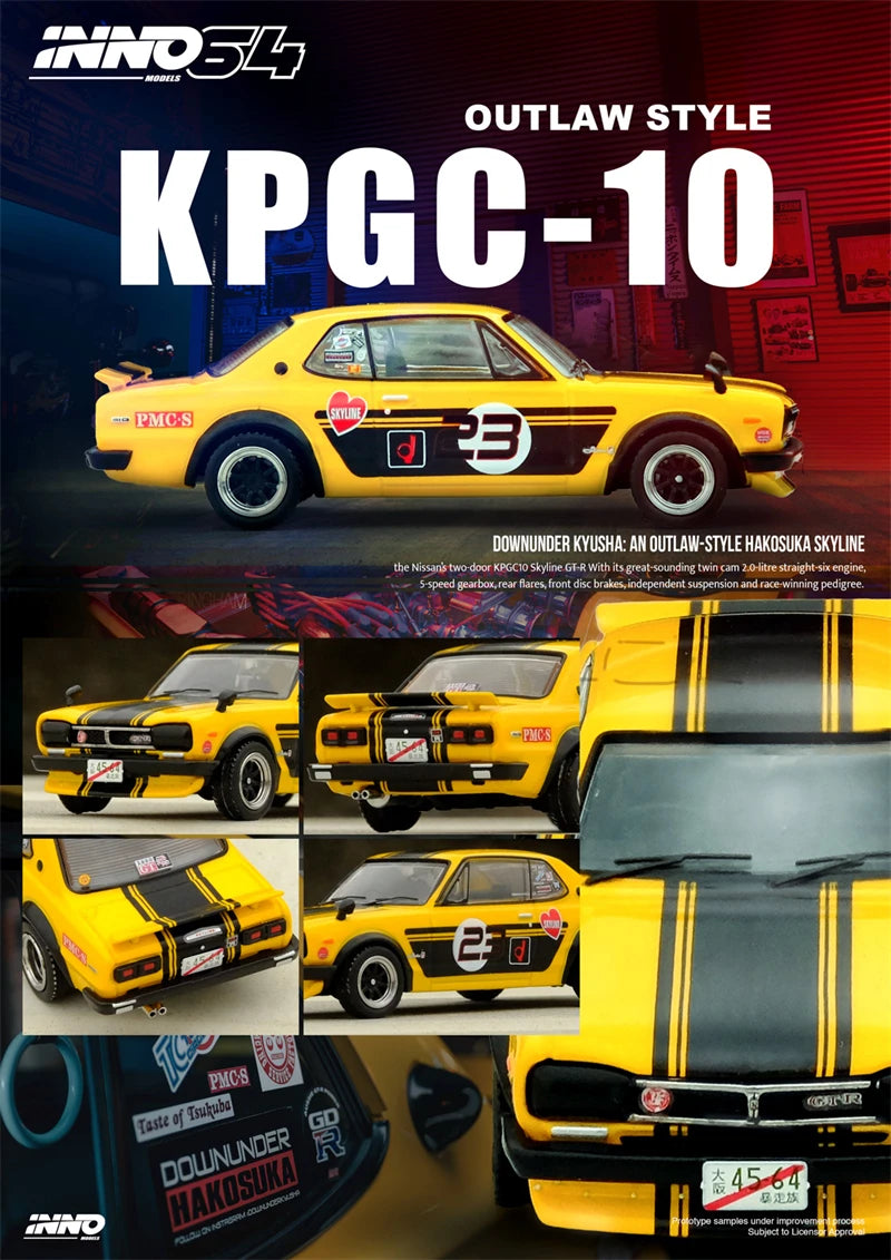 INNO 1:64 SKYLINE 2000 GT-R (KPGC10) #23 OUTLAW-STYLE Diecast Model Car