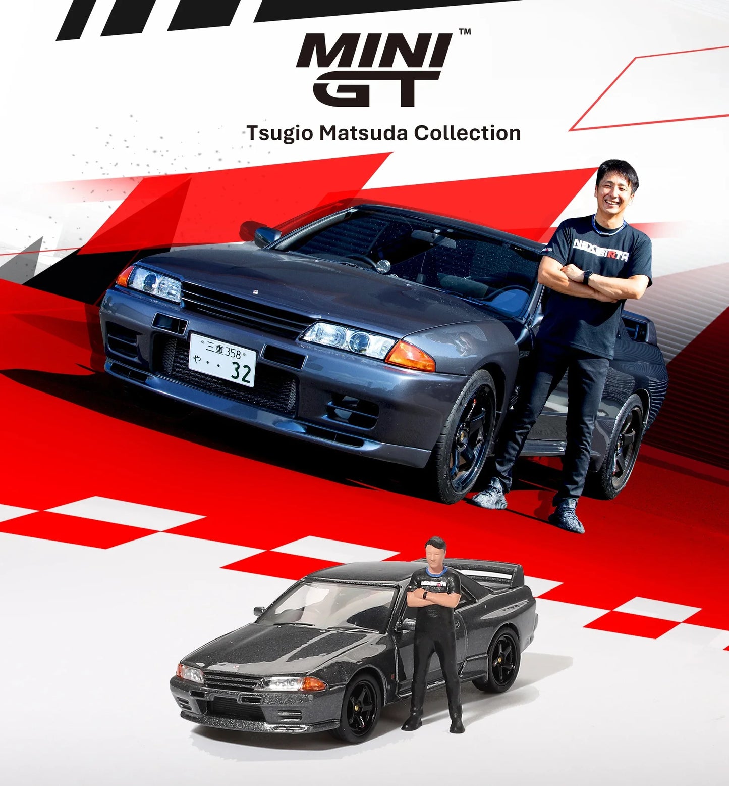 **Pre-Order** MINI GT 1:64 Skyline GT-R (R32) Nismo Gunmetal W/ Matsuda Figure RHD Diecast Model Car