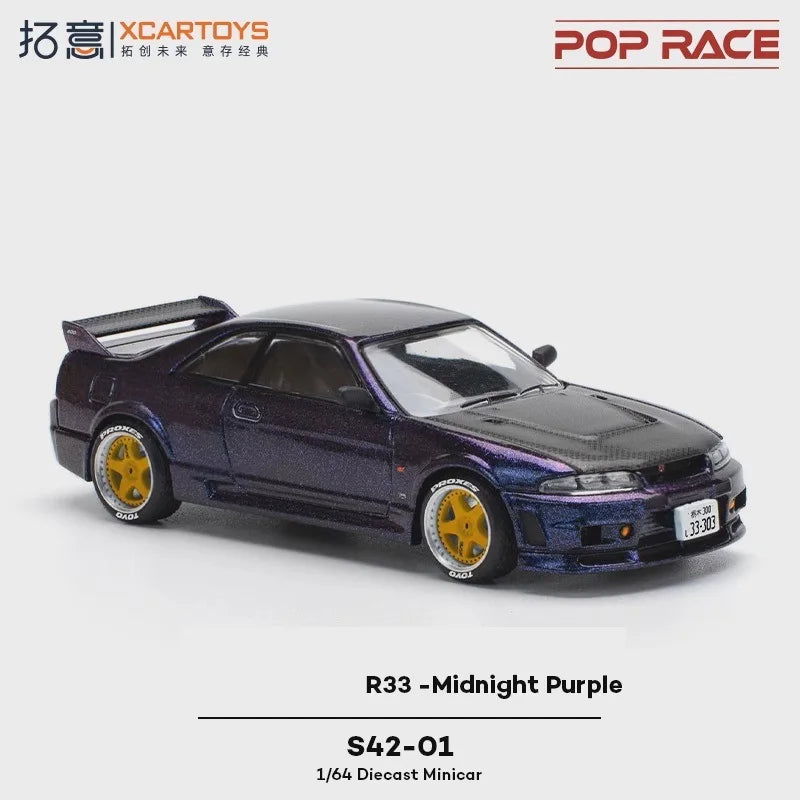 Xcartoys x POP RACE 1:64 SKYLINE R33 Midnight Purple Die-Cast Car Model Miniature Gifts