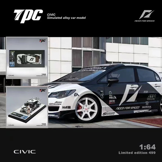 TPC 1:64 Honda civic FD2 Black white limited499 Diecast Model Car