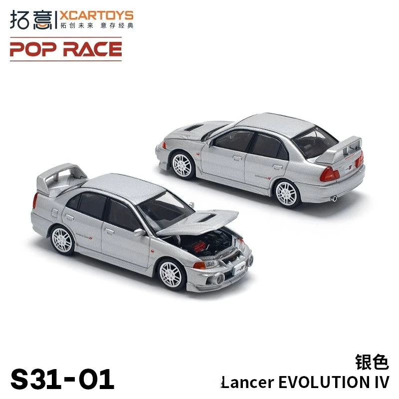 **Pre-Order** Xcartoys  x POP RACE 1:64 Lancer EVOLUTION IV Silver Diecast Model Car