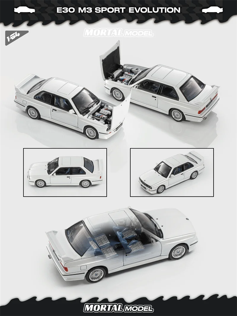 Mortal 1:64 M3 SPORT EVOLUTION EVO E30 White / SilverGray / Purple / Pink Diecast Model Car
