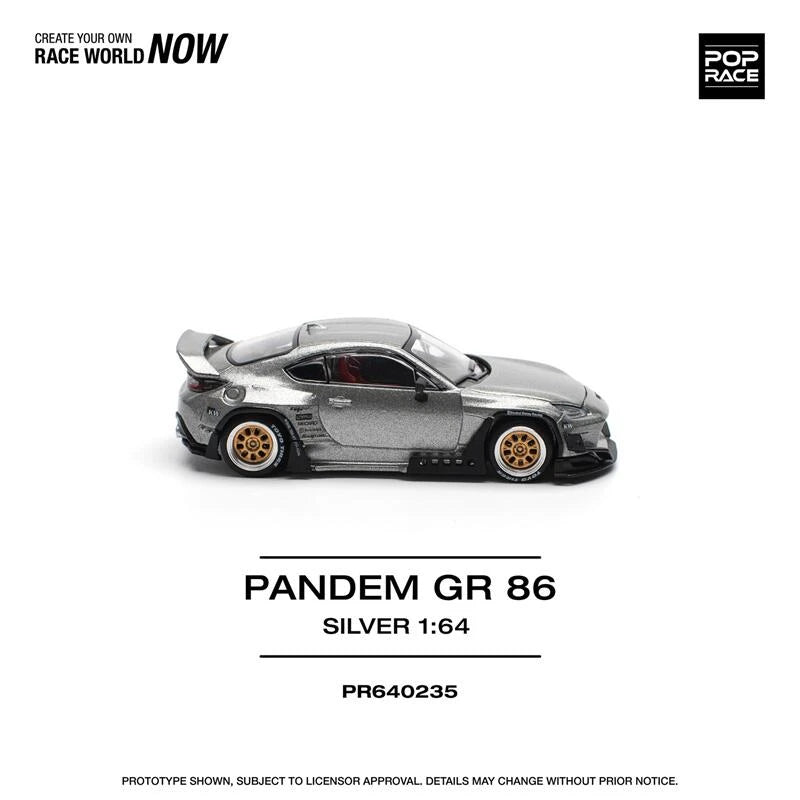 Pop Race 1:64 PANDEM GR86 ZN8 2022 Silver Diecast Model Car