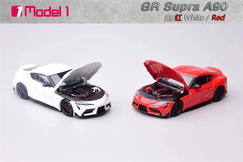 Model1 1:64 GR Supra A90 Mk5 White / Red Opening Hood Version Diecast Model Car