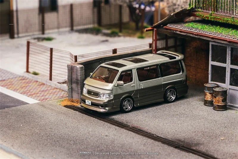 Tarmac Works 1:64 Hiace Wagon Custom Silver Brown Diecast Model Car