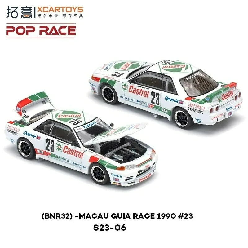 Xcartoys X Pop Race 1:64 SKYLINE BNR32 R32 MACAU GUIA RACE 1990 White Race No.23 Diecast Model Car