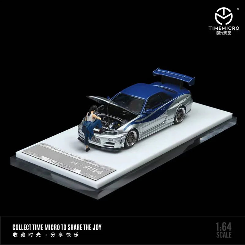 Time Micro 1:64 Gtr34 Dark Gold BBS / Blue Silver limited999 Diecast Model Car