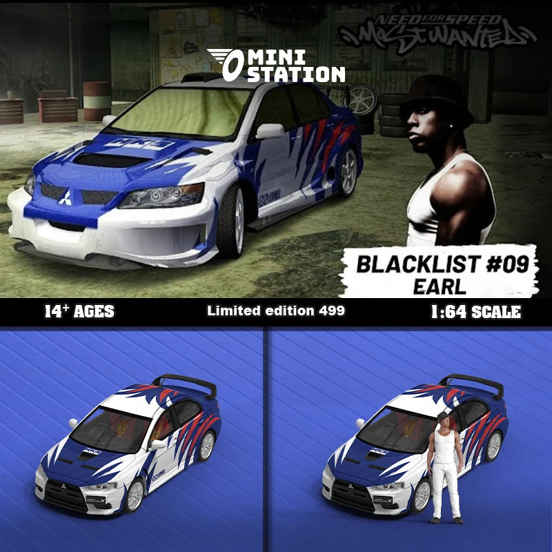 Mini Station  1:64 Need for Speed Black List NO.9 Blue white / NO.14 yellow Diecast Model Car