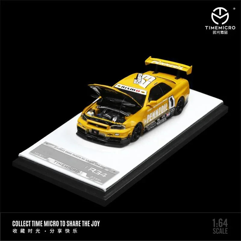 **Pre-Order** Time Micro 1:64 GTR34 Yellow Black / Red Blue limited999 Diecast Model Car