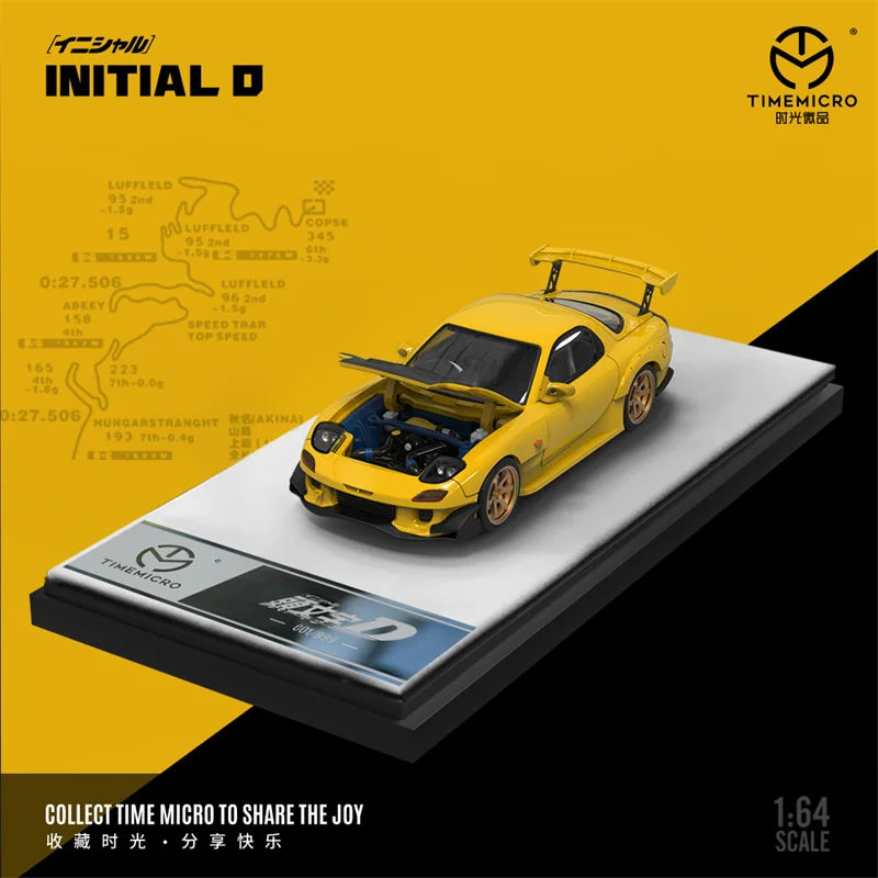 **Pre-Order** Time Micro 1:64 RX-7 Initial D yellow Limited999 Diecast Model Car