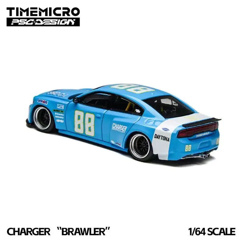 Time Micro × PSC DESIGN 1:64 Charger "Brawler" Daytona Blue Diecast Model Car