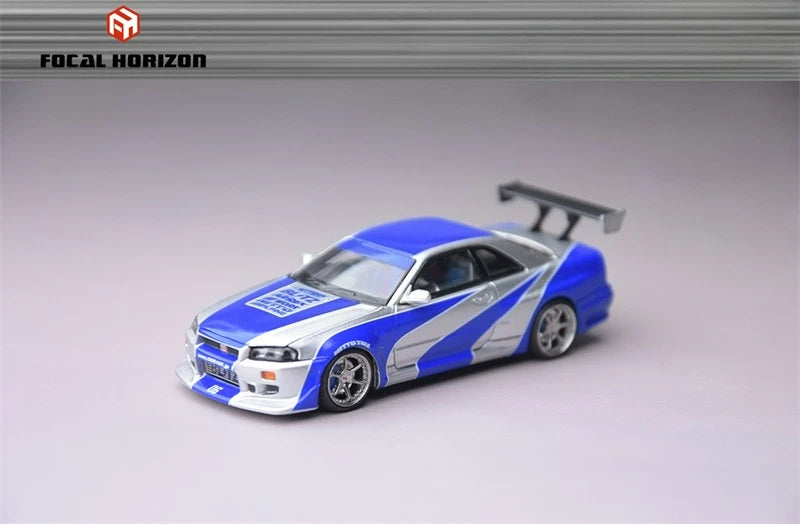 Focal Horizon FH 1:64 Skyline R34 C-West NFS SilverBlue Diecast Model Car