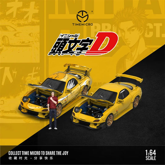 **Pre-Order** Time Micro 1:64 RX-7 Initial D yellow Limited999 Diecast Model Car