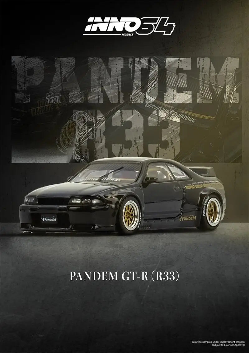 PreSale INNO64 1:64 PANDEM GT-R BCNR33 Black Collection Miniature DieCast Model Car