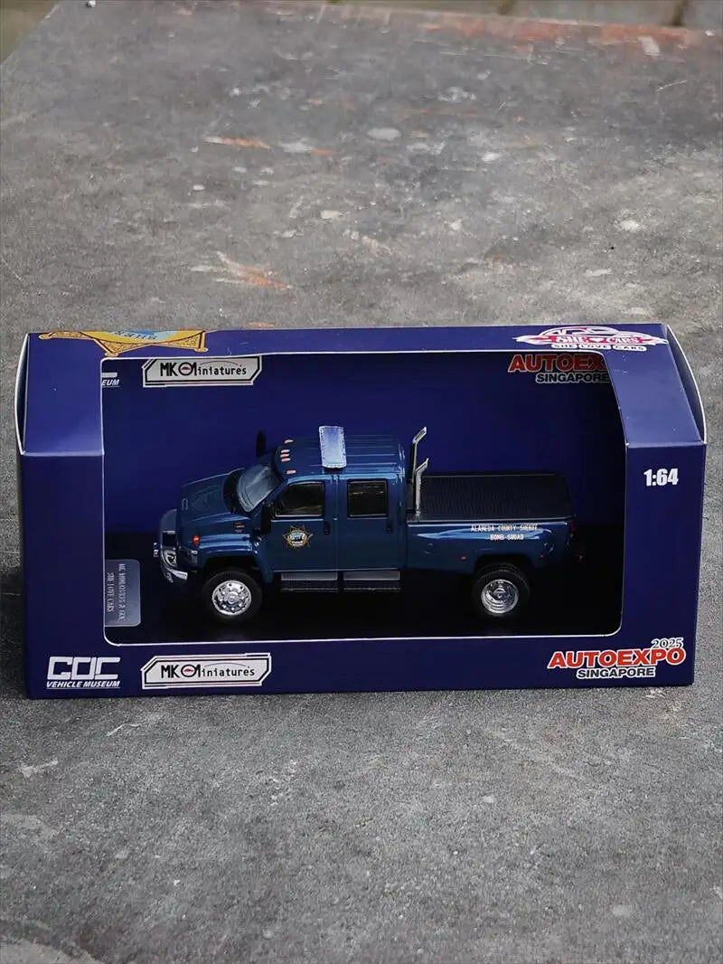 MK Miniatures & GOC 1:64 GMC TOP KICK PICK UP POLICE TRUCK Blue Limited499 Diecast Model Car