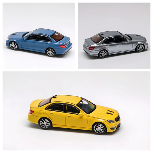 PreSale KING MODEL 1:64 C63 AMG W204 Limited 799 Titanium Gray / Yellow / Blue Collection Miniature Diecast Metal Model Car