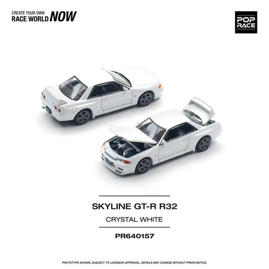 **Pre-Order** POP RACE 1:64 SKYLINE GT-R R32 - CRYSTAL WHITE Diecast Model Car