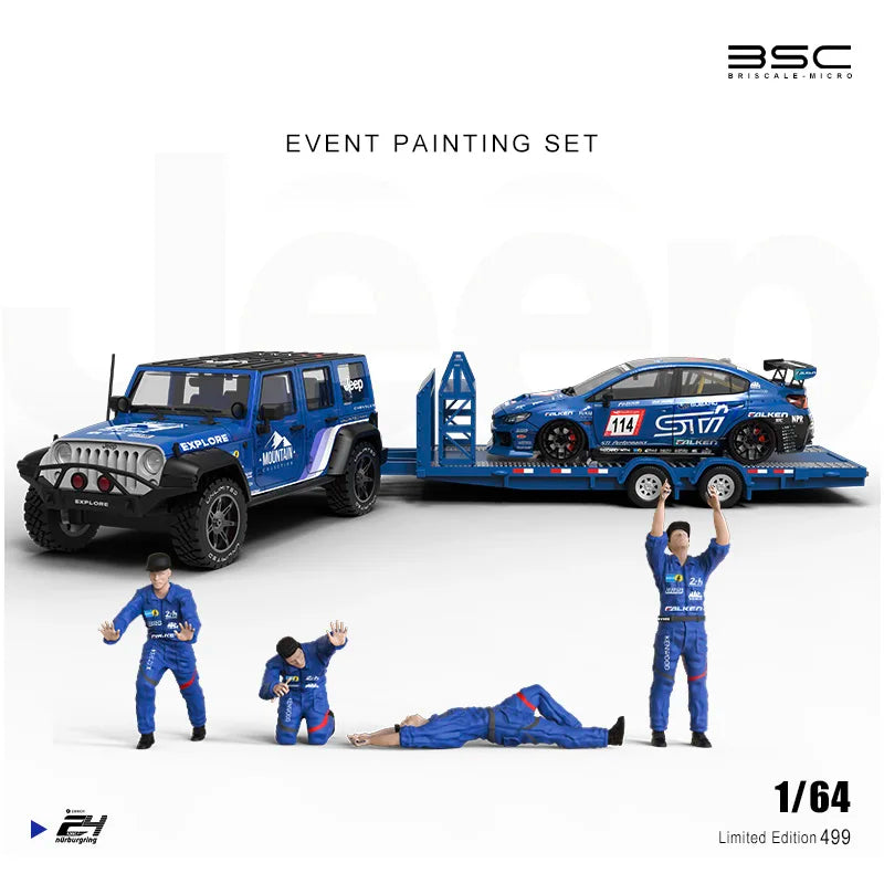 BSC 1:64 STI T1 Wrangler Figures set Trailer set limited499 Diecast Model Car